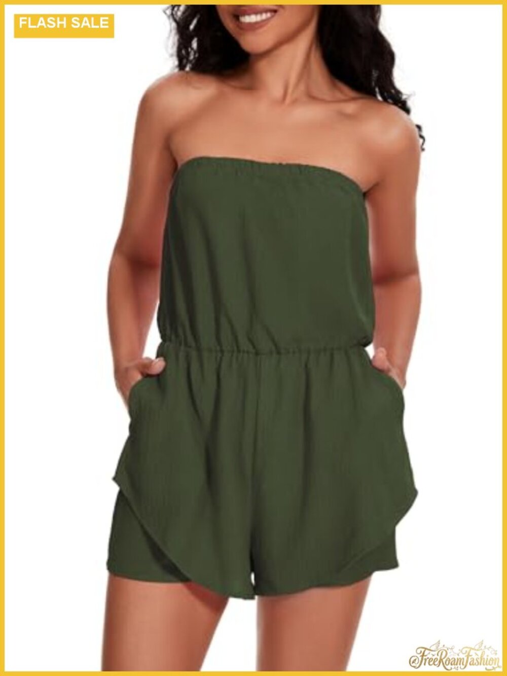 Strapless Ruffle Romper Jumpsuit for Women Summer Vacation Outfit Sleeveless